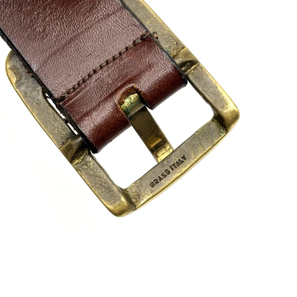 Vintage 90s Dooney & Bourke 2032 Brown Full Grain Leather Brass Buckle Belt 30